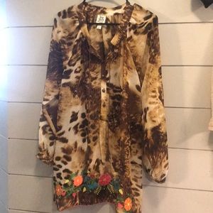 Ivy Jane chiffon Leopard Tunic w/embroidery